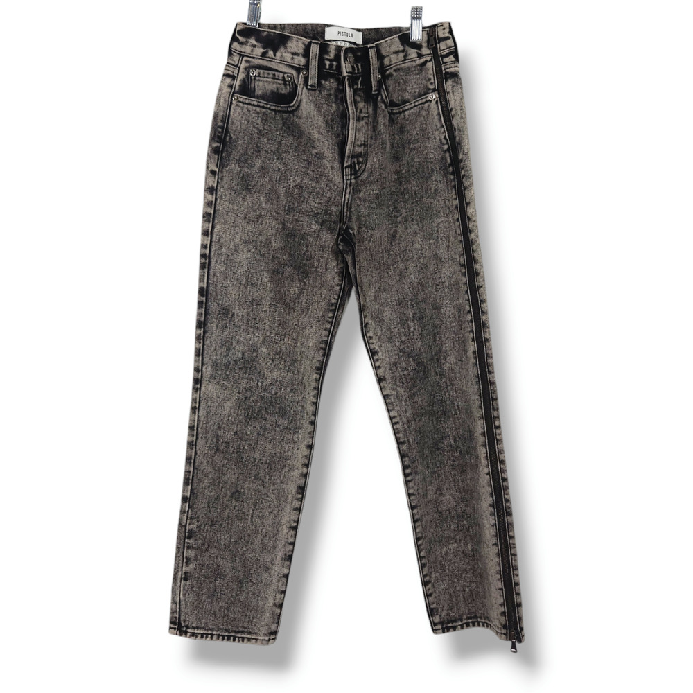 NWT Pistola Charlie Grey Button Fly Denim Jeans Side‎ Zipper Sz 26X27 Black Grey